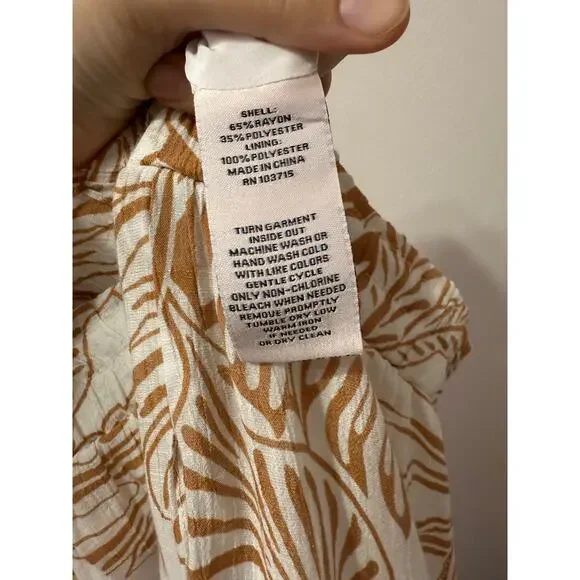 Nanette Lepore White Brown Leaf Print Tiered Midi Skirt Rayon Blend Size L - Picture 4 of 5